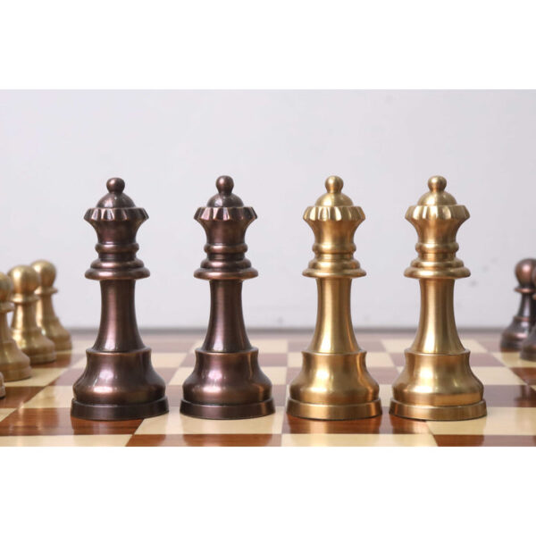 17" Premium Golden Rosewood Chess Board with 3.2" Brass Staunton Pieces - Image 3