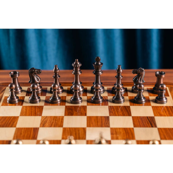 17" Premium Golden Rosewood Chess Board with 3.2" Brass Staunton Pieces - Image 2